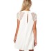 فستان أبيض صيفي كم قصير رقبة مستديرة