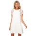 فستان أبيض صيفي كم قصير رقبة مستديرة