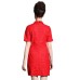 فستان ميني أحمر مطرّز بطباعة طائر
