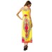 فستان أصفر بطباعة فرعونية بتصميم جميل 