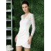فستان أبيض  ضيق متباين الاطراف مخرم شفاف