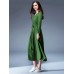 فستان أخضر متوسط الطول بخصر مرتفع