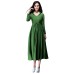 فستان أخضر متوسط الطول بخصر مرتفع