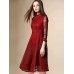 فستان ميدي من عدة طبقات شكل البتلة لون الخمر الاحمر