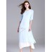 فستان طويل مبطن نصف كم بحواف بيضاء ممتدة
