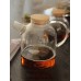 وعاء زجاجي عازل للحرارة 1600 مل مع غطاء من البامبو وإبريق شاي