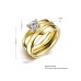 2 Pcs Gold Plated Stripe Carved Dazzling Zircon Ring Set