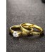 2 Pcs Gold Plated Stunning Round Circle Carved Crystal Inlay Ring Set