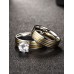 2 Pcs Two Tone Stripe Filigree Crystal Embellished Wide Ring Set
