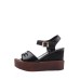 Black Vintage Unique Platform Slingback Wedge Sandals