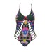 Hollow Out Print Cross Back Swimsuit