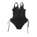 Lace Up Front Side Black Swimsuit