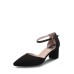 Pointed Toe Ankle Strap Chunky Heel Pumps For Women