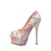 Print Lace Patchwork Platform Thin Heel Peep Toe Pumps For Women