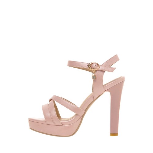 Sexy Cross Over Strap Cutout Buckle Up Solid Color High Heel Sandals