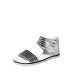 Silver Patchwork Trim Zipper High End Flat Sandals