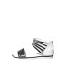 Silver Patchwork Trim Zipper High End Flat Sandals