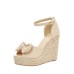 Sweet Bow Ankle Strap Buckle Espadrille Wedge Sandals