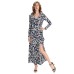 Women‘s V Neck Floral Print High Split Sexy Dress