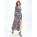 Women‘s V Neck Floral Print High Split Sexy Dress