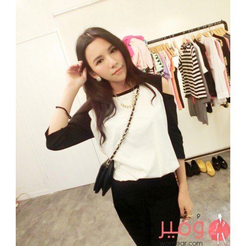 تيشرت أنيق وجذاب أكمام طويلة وعارى الأكتاف 