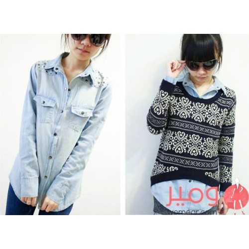 بلوزة دنيم أكمام طويلة