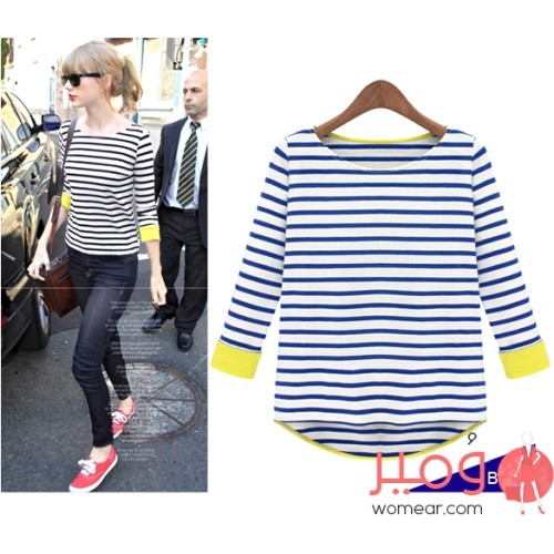 تيشرت صيفى أنيق أكمام طويلة (مخطط) يجعلكى أكثر شياكة 