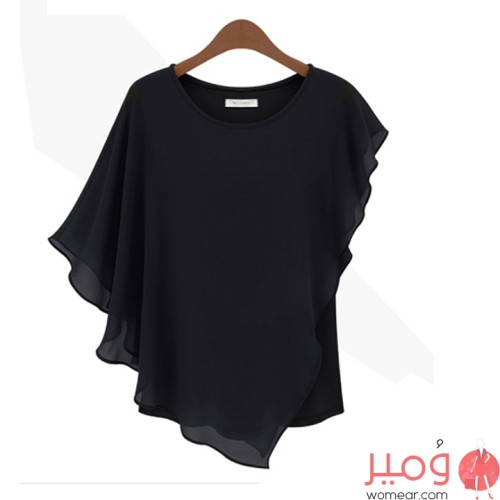 بلوزة شيفون قصيرة برقبة دائرية