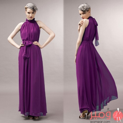 فستان ماكسي طويل من الشيفون عاري الأكتاف