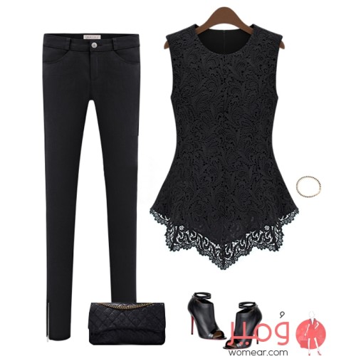 بلوزة من الدانتيل بلا أكمام جميلة