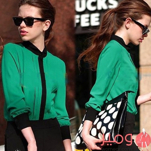 بلوزة شيفون كم طويل 