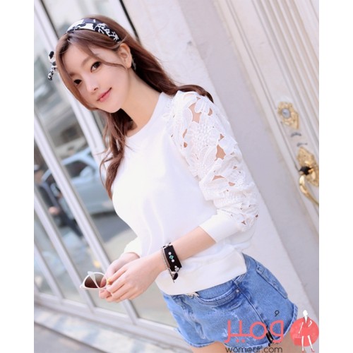 قميص طويل بأكمام من الدانتيل