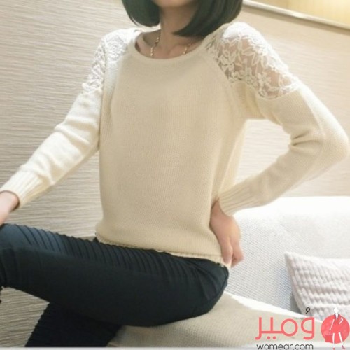 بلوفر من الدانتيل أكمام طويلة