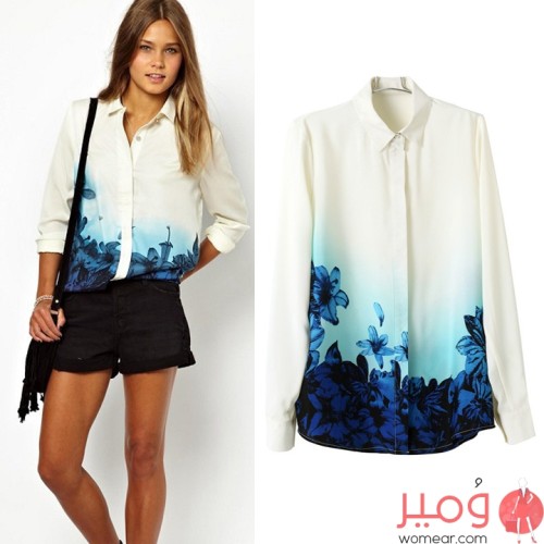 بلوزة قصيرة كم طويل