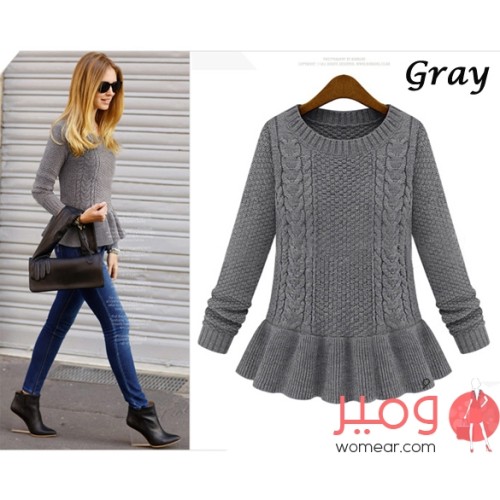 بلوفر أنيق وجذاب أكمام طويلة ورقبة دائرية 