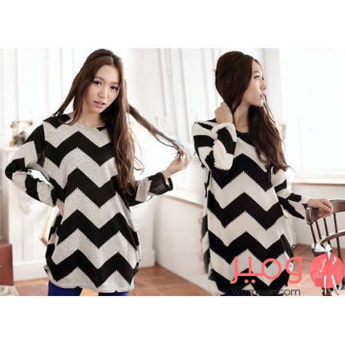 بلوزة أنيقة وجذابة أكمام طويلة (مخططة) تجعلكى أكثر شياكة 