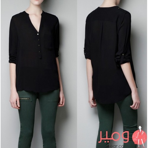 بلوزة شيفون كم طويل ناعمة