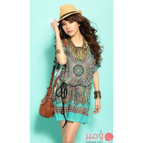 فستان شيفون قصير ذا اكمام منسدله  