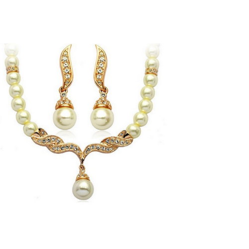 طقم قلادة وأقراط مزين بأحجار الكريستال 