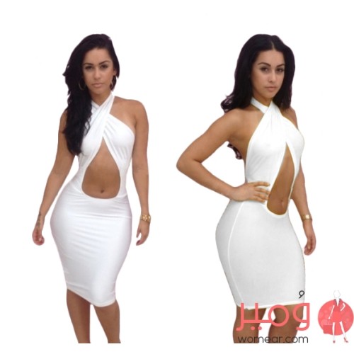 فستان صيفى قصير مثير قصة ضيقة عارى البطن والأكمام  