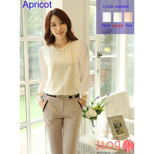 بلوزة قصيرة بأزرار كم طويل