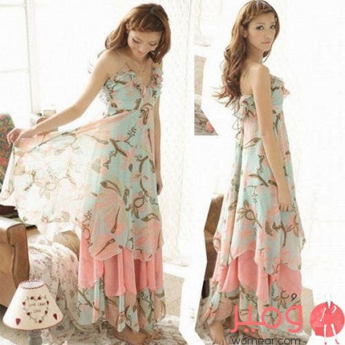 نسيج بوليستر خالص ناعم وخفيف جدا  ياقة قارب مزينة بفتحات واكتاف عاريه تنورة سكاتر واسعة (فلير) وانسيابية ياتى مع قبعه جميله تمنحك مظهر اكثراناقه وشياكه