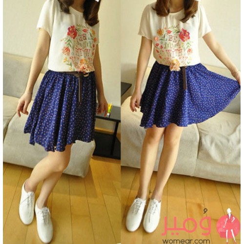 تنورة قصيرة من الشيفون مزينة بالزهور