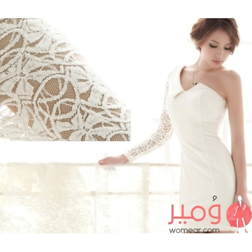  نسيج ناعم ومطاطي  تصميم بنمط متناصف (كتف عاري وكم دانتيل) قصة ضيقة (بديكون)