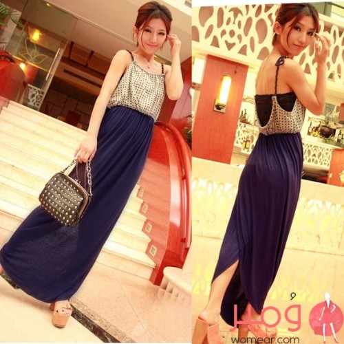 فستان صيفى طويل انيق وجذاب ذا اكمام عاريه (بشق من الخلف)مثير وشيك 