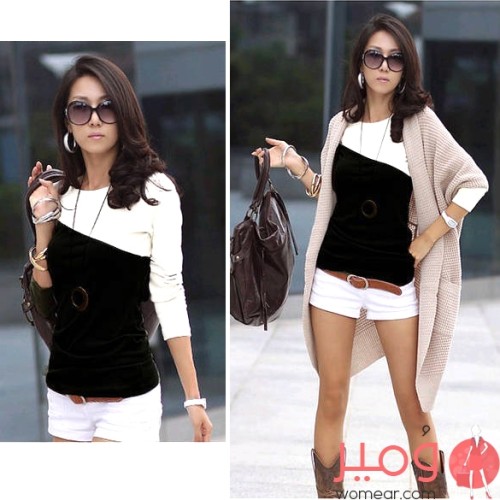 تيشرت نسائى أنيق ومثير أكمام طويلة  