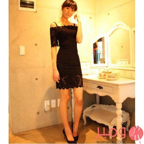 فستان صيفى قصير جذاب أكتاف عارية وأكمام قصيرة 