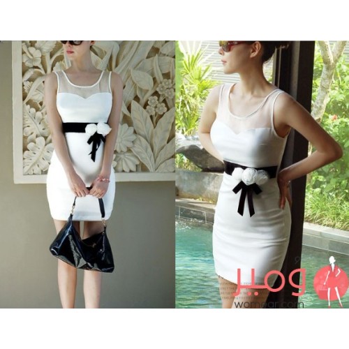 فستان قصير للحفلات بربطة على الخصر