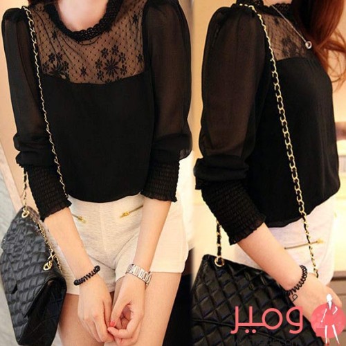 بلوزة قصيرة كم طويل من الشيفون