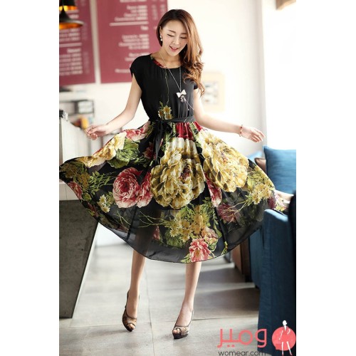 فستان من الشيفون أكمام قصيرة